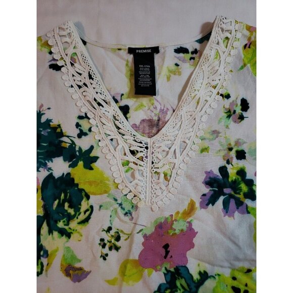 Premise Womens Belize City Floral Lace-Trim Tunic Top Linen/Rayon Blend Size XXL - Picture 6 of 16